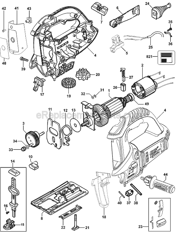Page A Diagram and Parts List for FS6000JSL Type 1 Black and Decker Jig Saw